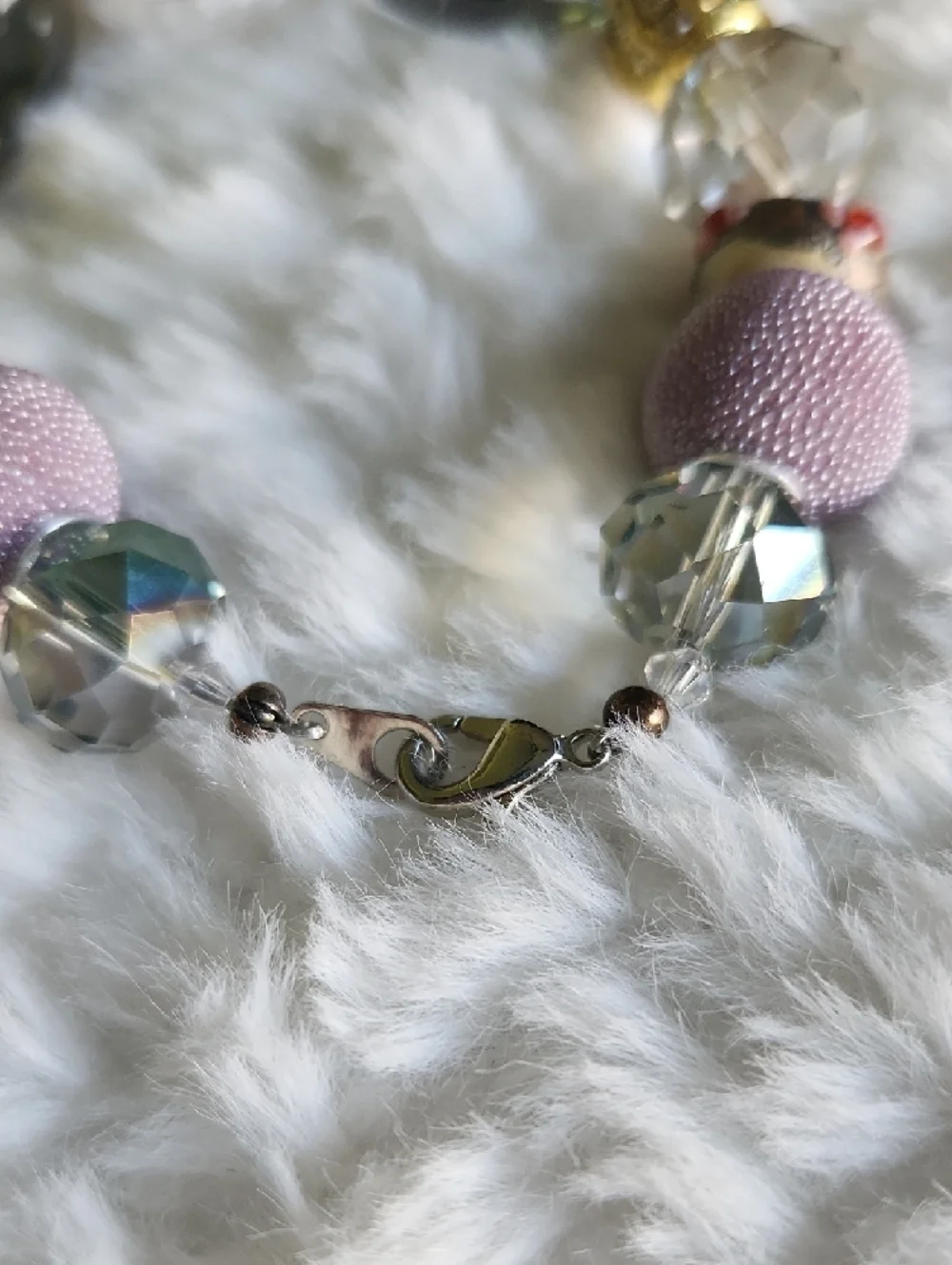 Boho Beaded Statement Bracelet - Pink, Lavender, Gold, Clear - Picture 4 of 6